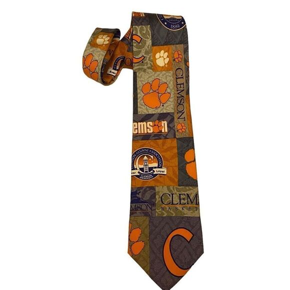 Eagles Wings University of Clemson Tigers Basketball Orange and Regalia Necktie - Picture 1 of 8